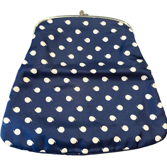 Ingber Handbags - Vintage Ingber Foldable Clutch Purse Kiss-Close blue and white polka dots 1950s